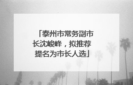 泰州市常务副市长沈峻峰，拟推荐提名为市长人选